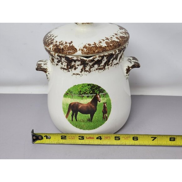 Vintage Ceramic Grease Jar With Strainer And‎ Lid Horse Decal Kitchen Decor - Picture 11 of 12